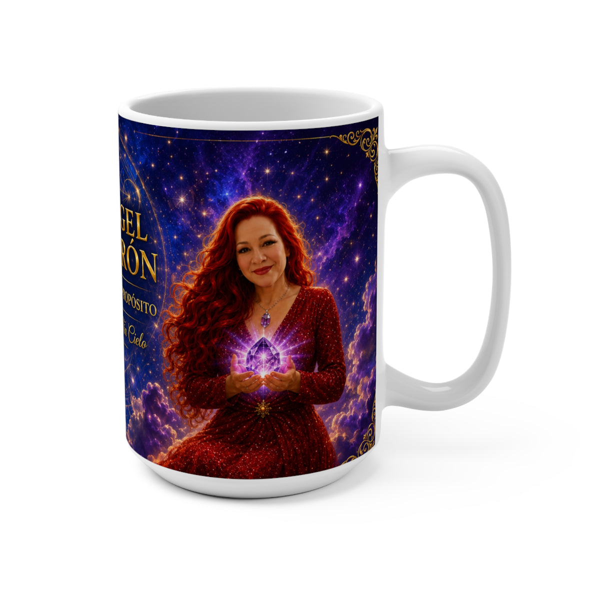 "Taza Mística 15oz Honra tu conexión espiritual con esta taza de cerámica de 15oz, parte de la colección exclusiva Tía Cielo con Arcángel Metatrón