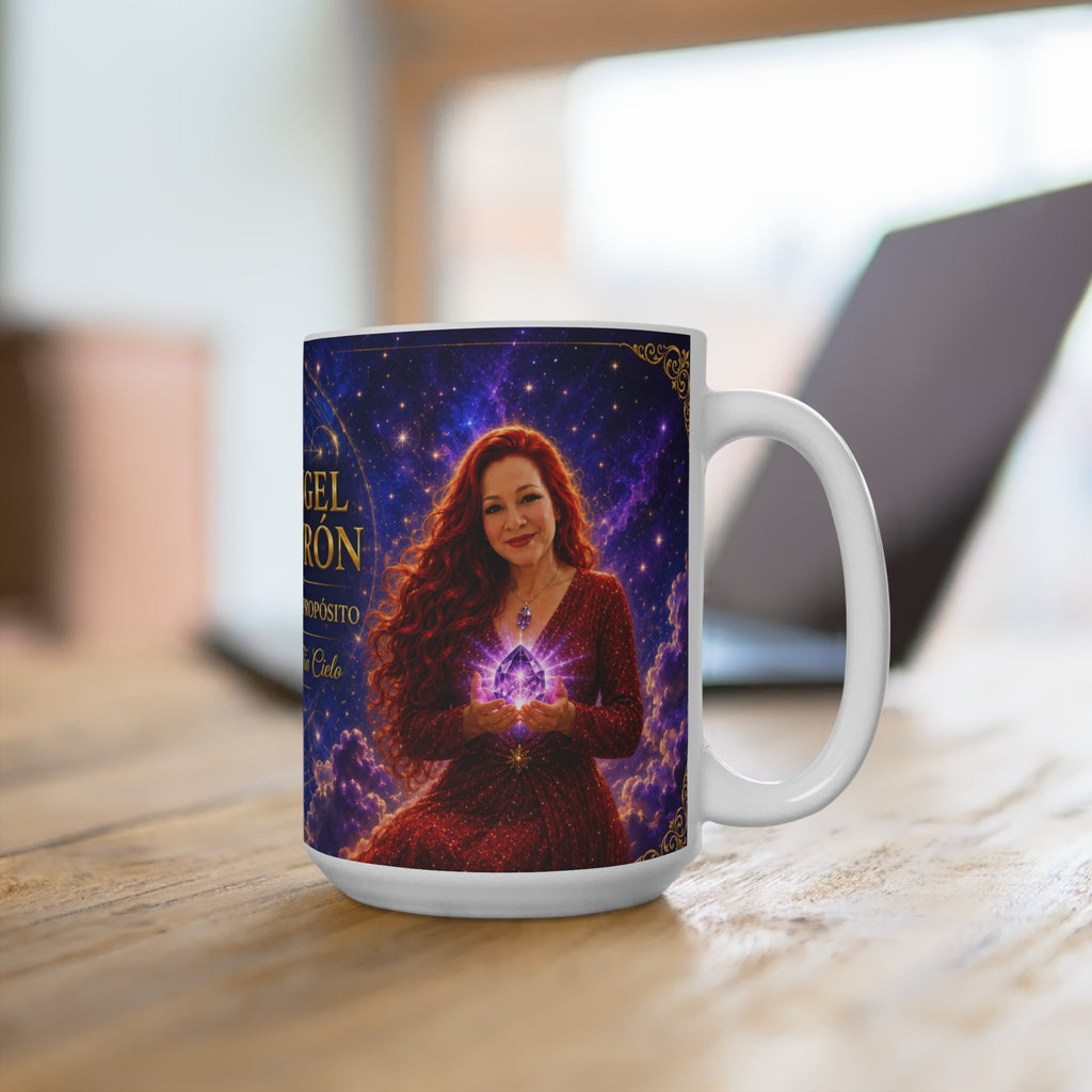 "Taza Mística 15oz Honra tu conexión espiritual con esta taza de cerámica de 15oz, parte de la colección exclusiva Tía Cielo con Arcángel Metatrón