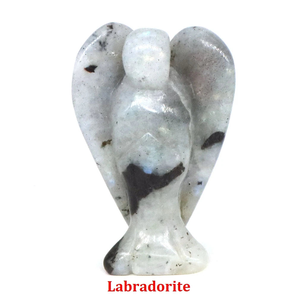 Estatua de Ángel Guardián de 1.5" en Cristal Natural de Amatista o Cuarzo Rosa – Figura Tallada de Piedra para Sanación, Protección y Decoración del Hogar