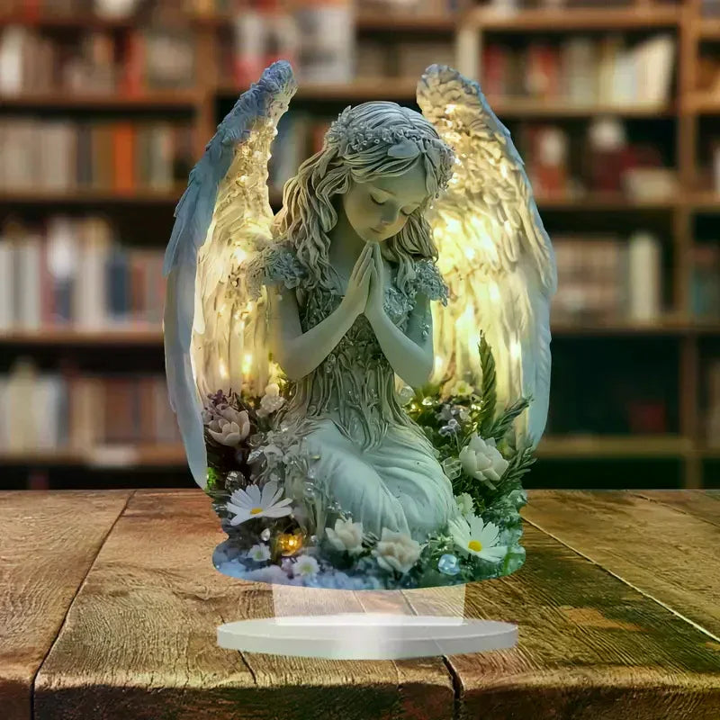 Estatua de Ángel Radiante en Oración – Figura Decorativa de Luz Cálida para Hogar, Oficina, Altar o Regalo Espiritual