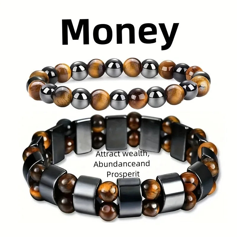 Pulsera de cuentas de Ojo de Tigre y Hematita Magnética para hombres y mujeres – Pulsera espiritual para atraer abundancia, dinero, riqueza y buena suerte.