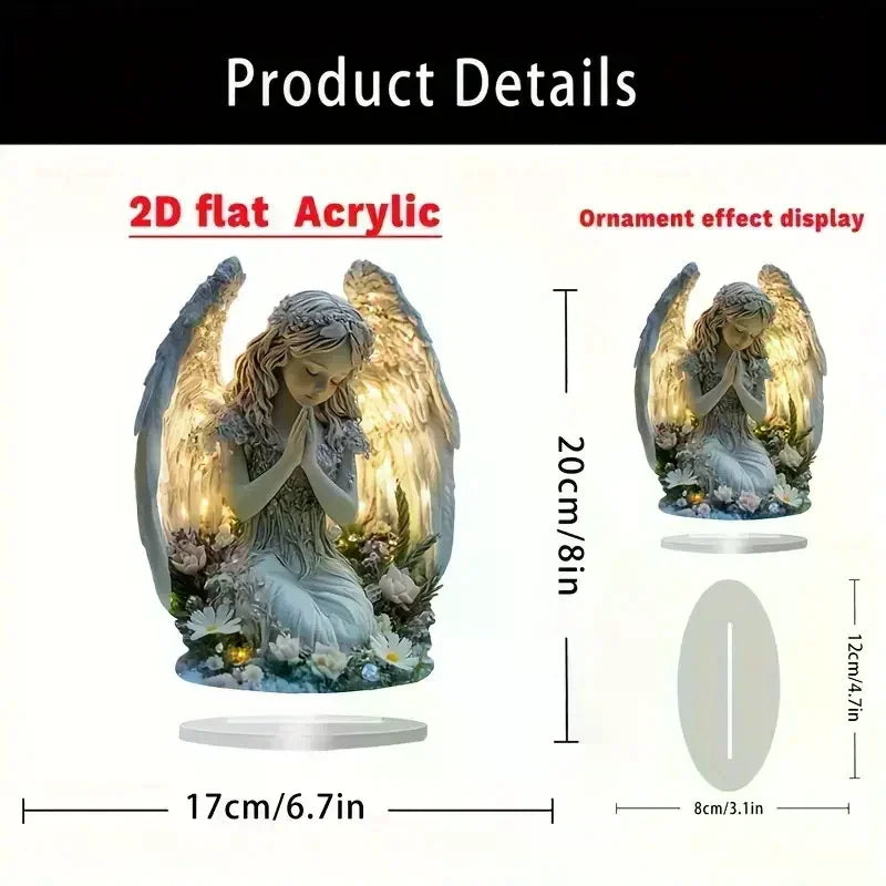 Estatua de Ángel Radiante en Oración – Figura Decorativa de Luz Cálida para Hogar, Oficina, Altar o Regalo Espiritual