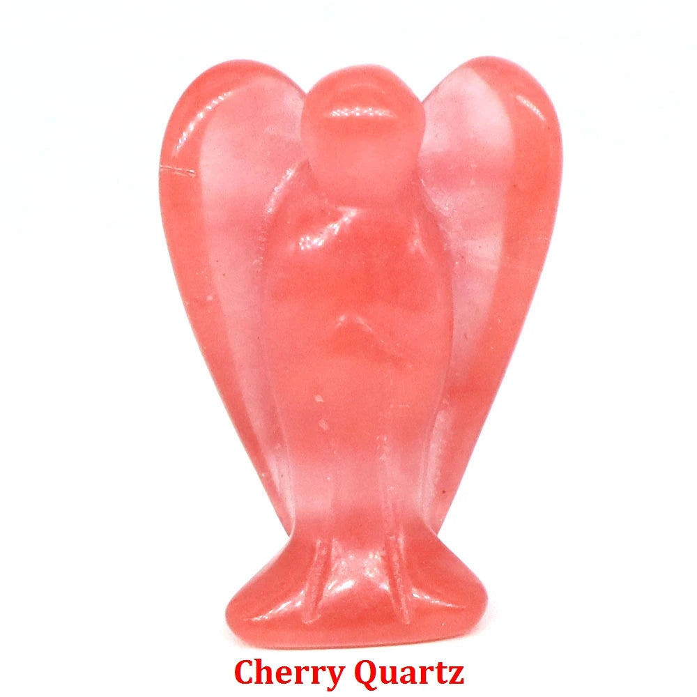 Estatua de Ángel Guardián de 1.5" en Cristal Natural de Amatista o Cuarzo Rosa – Figura Tallada de Piedra para Sanación, Protección y Decoración del Hogar