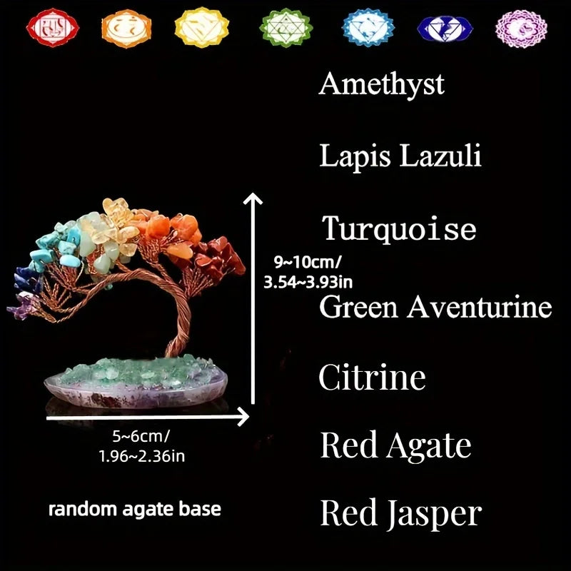 Árbol del Dinero de Piedras Naturales con Base de Ágata de Colores – Árbol de la Abundancia, Pino de Bienvenida y Adorno Decorativo