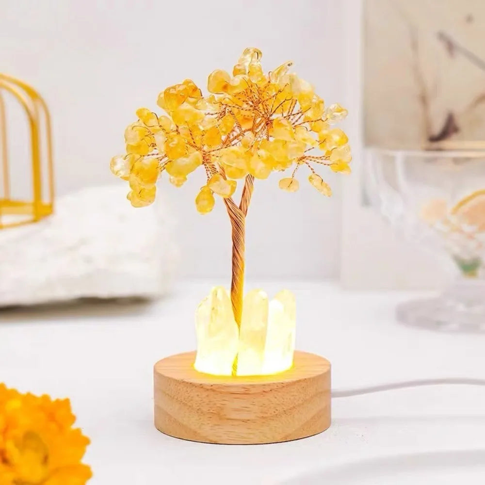 Natural Crystal Money Tree Feng Shui Trees Decor Sparkling Crystal Tree Of Luck Wealth With LED Base Birthday Desktop Gift