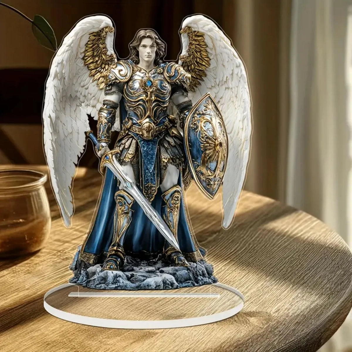 Figura del Arcángel Miguel – Escultura de Ángel Guerrero en Acrílico 2D para Altar, Hogar, Oficina y Decoración Espiritual