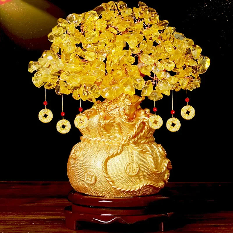 🌳 Árbol del Dinero Feng Shui Dorado – Árbol de la Fortuna y Prosperidad