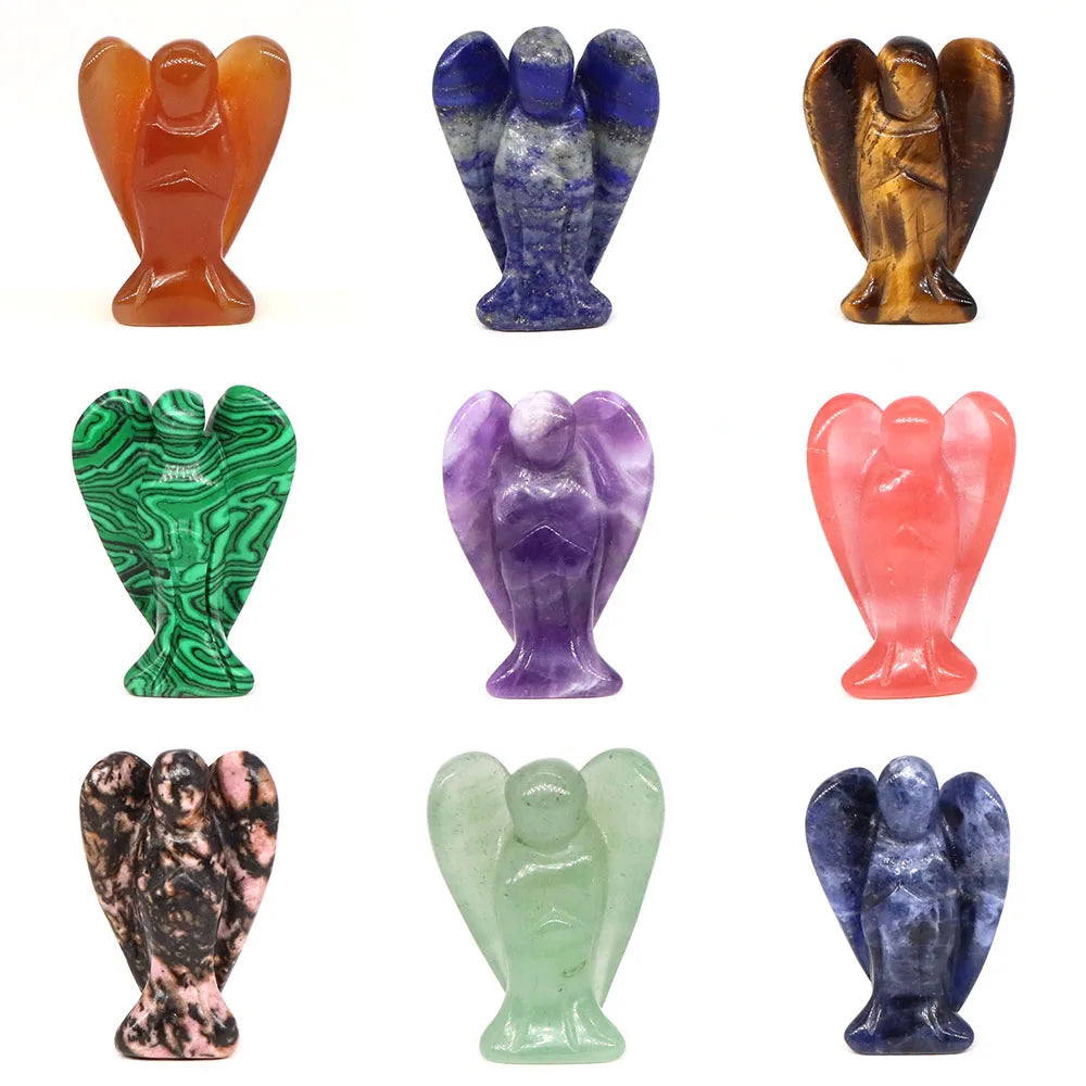 Estatua de Ángel Guardián de 1.5" en Cristal Natural de Amatista o Cuarzo Rosa – Figura Tallada de Piedra para Sanación, Protección y Decoración del Hogar