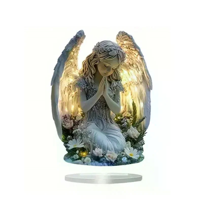 Estatua de Ángel Radiante en Oración – Figura Decorativa de Luz Cálida para Hogar, Oficina, Altar o Regalo Espiritual