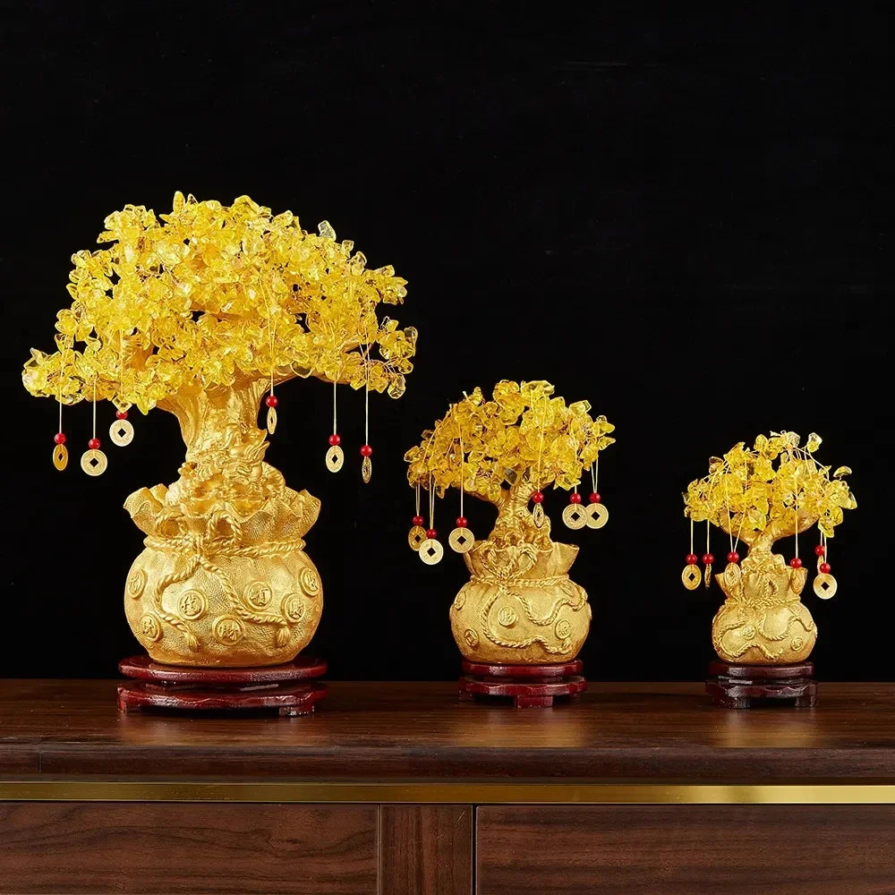 🌳 Árbol del Dinero Feng Shui Dorado – Árbol de la Fortuna y Prosperidad