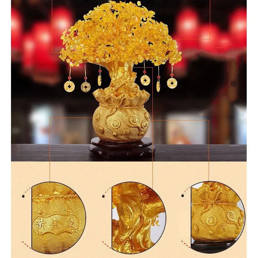 🌳 Árbol del Dinero Feng Shui Dorado – Árbol de la Fortuna y Prosperidad