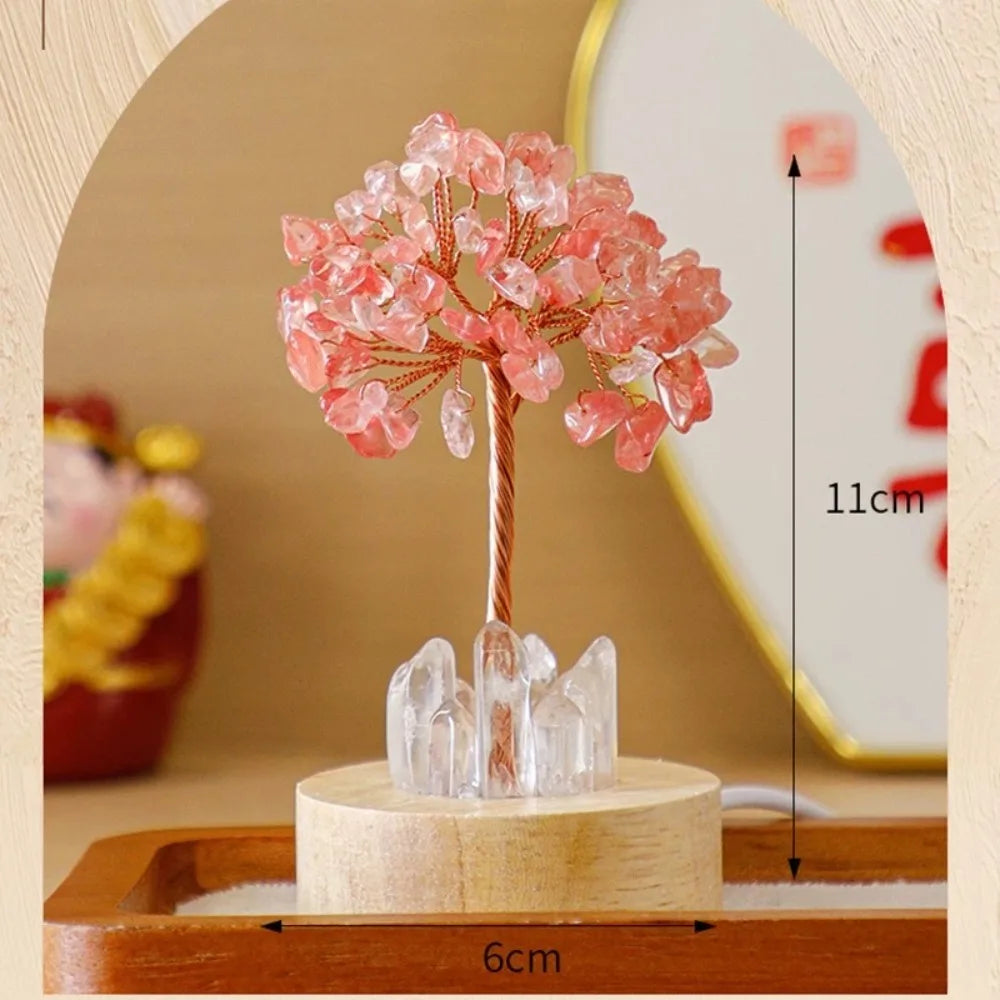 Natural Crystal Money Tree Feng Shui Trees Decor Sparkling Crystal Tree Of Luck Wealth With LED Base Birthday Desktop Gift