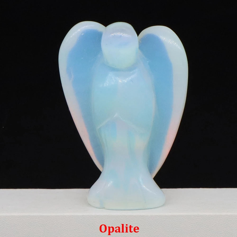 Estatua de Ángel Guardián de 1.5" en Cristal Natural de Amatista o Cuarzo Rosa – Figura Tallada de Piedra para Sanación, Protección y Decoración del Hogar