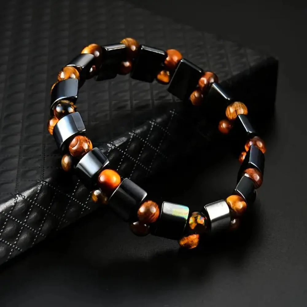Pulsera de cuentas de Ojo de Tigre y Hematita Magnética para hombres y mujeres – Pulsera espiritual para atraer abundancia, dinero, riqueza y buena suerte.