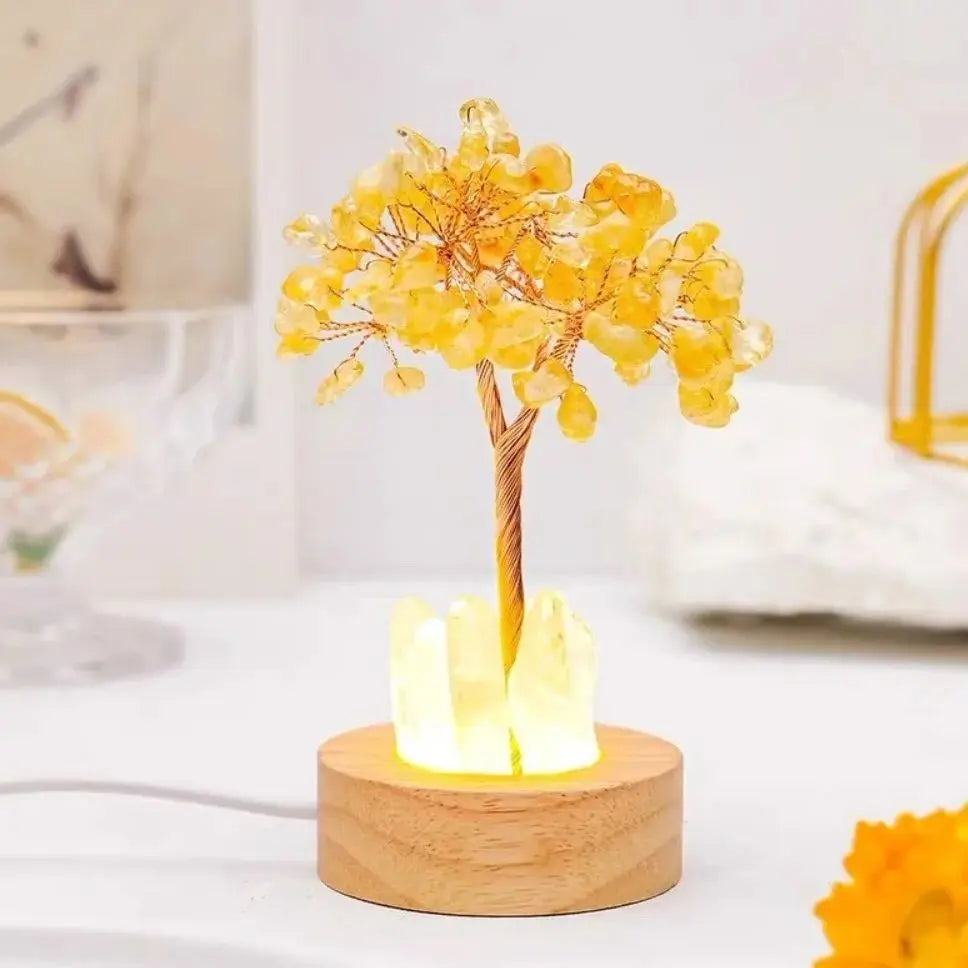Natural Crystal Money Tree Feng Shui Trees Decor Sparkling Crystal Tree Of Luck Wealth With LED Base Birthday Desktop Gift