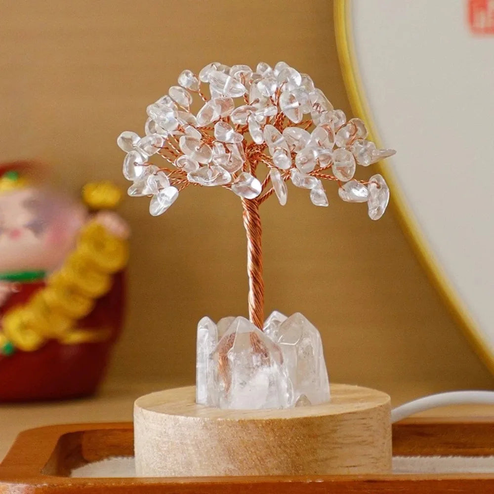 Natural Crystal Money Tree Feng Shui Trees Decor Sparkling Crystal Tree Of Luck Wealth With LED Base Birthday Desktop Gift