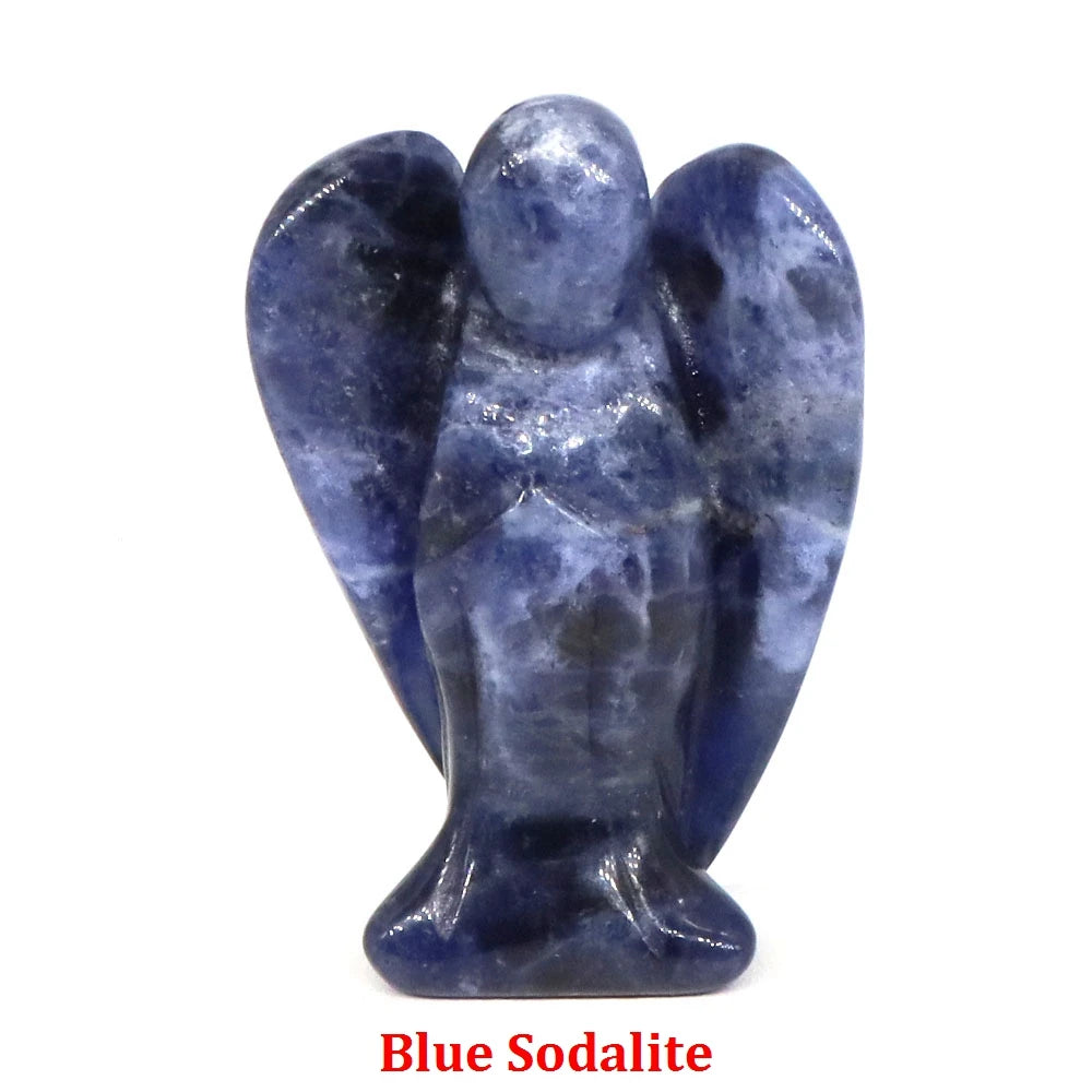 Estatua de Ángel Guardián de 1.5" en Cristal Natural de Amatista o Cuarzo Rosa – Figura Tallada de Piedra para Sanación, Protección y Decoración del Hogar