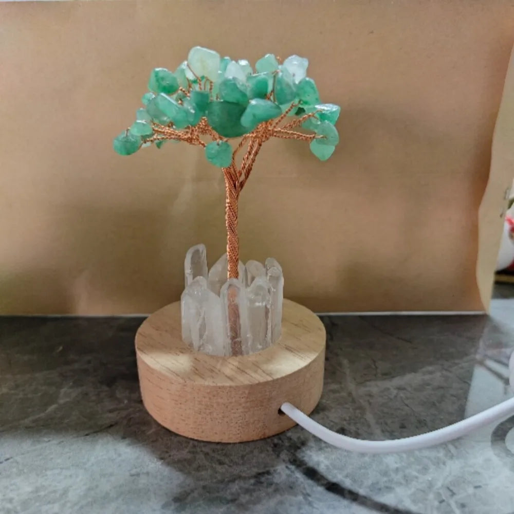 Natural Crystal Money Tree Feng Shui Trees Decor Sparkling Crystal Tree Of Luck Wealth With LED Base Birthday Desktop Gift