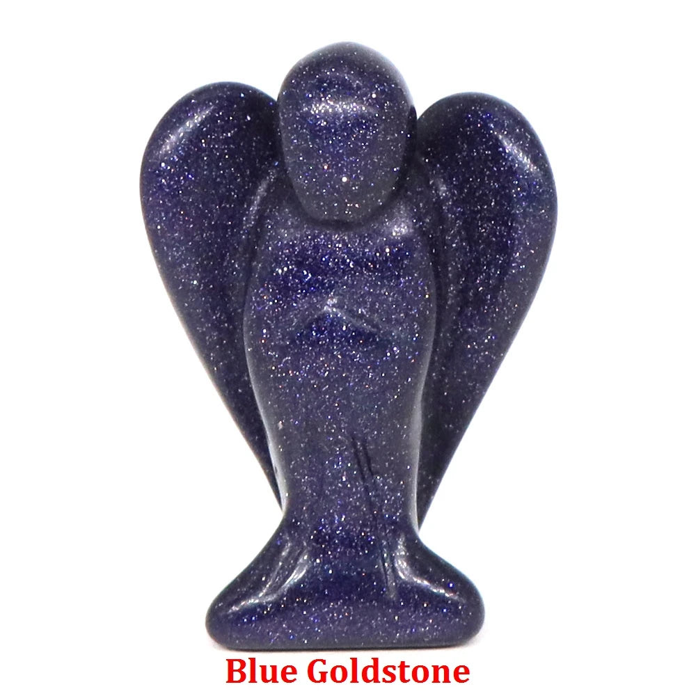 Estatua de Ángel Guardián de 1.5" en Cristal Natural de Amatista o Cuarzo Rosa – Figura Tallada de Piedra para Sanación, Protección y Decoración del Hogar