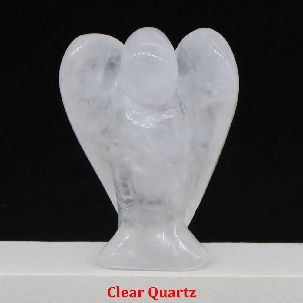 Estatua de Ángel Guardián de 1.5" en Cristal Natural de Amatista o Cuarzo Rosa – Figura Tallada de Piedra para Sanación, Protección y Decoración del Hogar