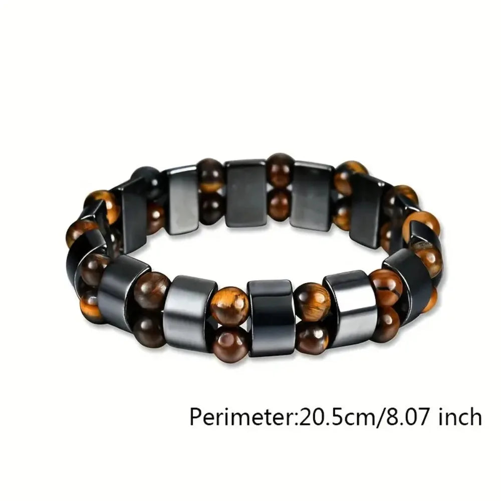 Pulsera de cuentas de Ojo de Tigre y Hematita Magnética para hombres y mujeres – Pulsera espiritual para atraer abundancia, dinero, riqueza y buena suerte.