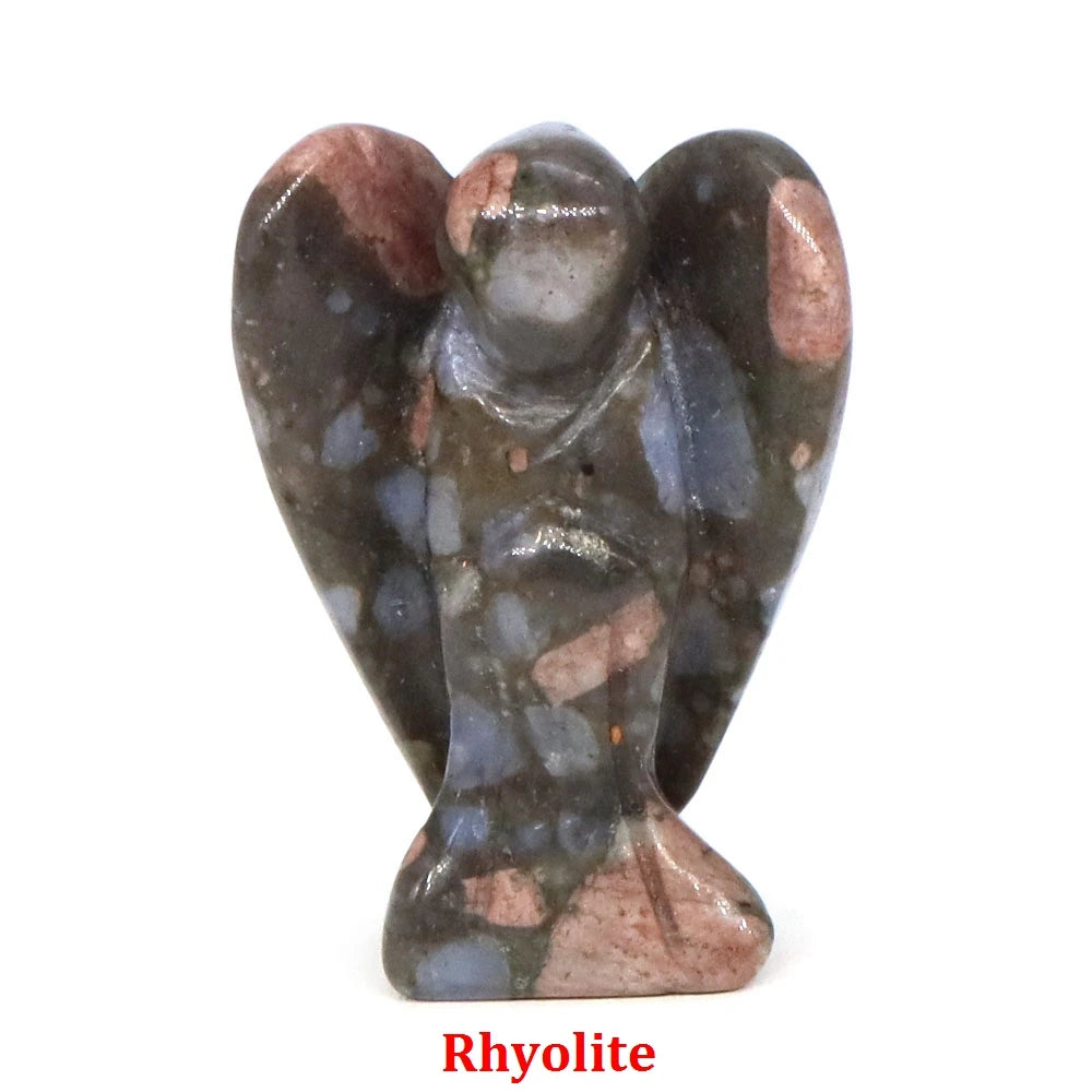Estatua de Ángel Guardián de 1.5" en Cristal Natural de Amatista o Cuarzo Rosa – Figura Tallada de Piedra para Sanación, Protección y Decoración del Hogar