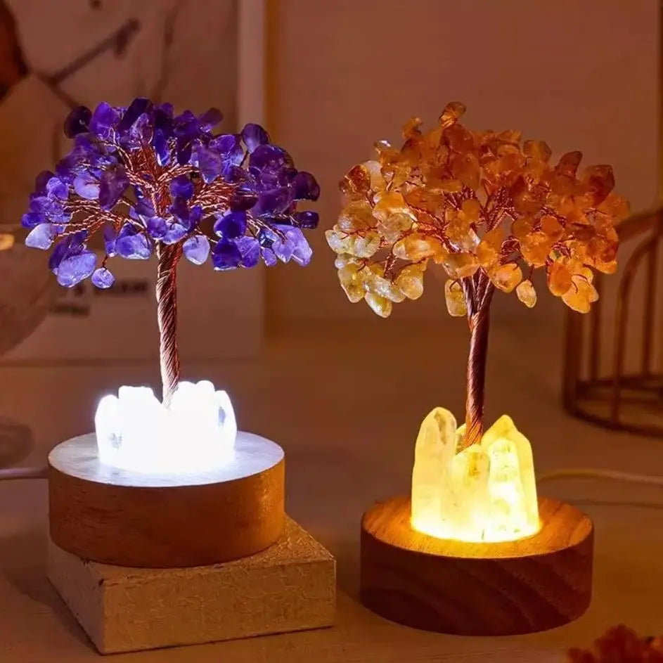 Natural Crystal Money Tree Feng Shui Trees Decor Sparkling Crystal Tree Of Luck Wealth With LED Base Birthday Desktop Gift