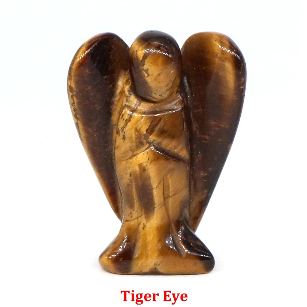 Estatua de Ángel Guardián de 1.5" en Cristal Natural de Amatista o Cuarzo Rosa – Figura Tallada de Piedra para Sanación, Protección y Decoración del Hogar