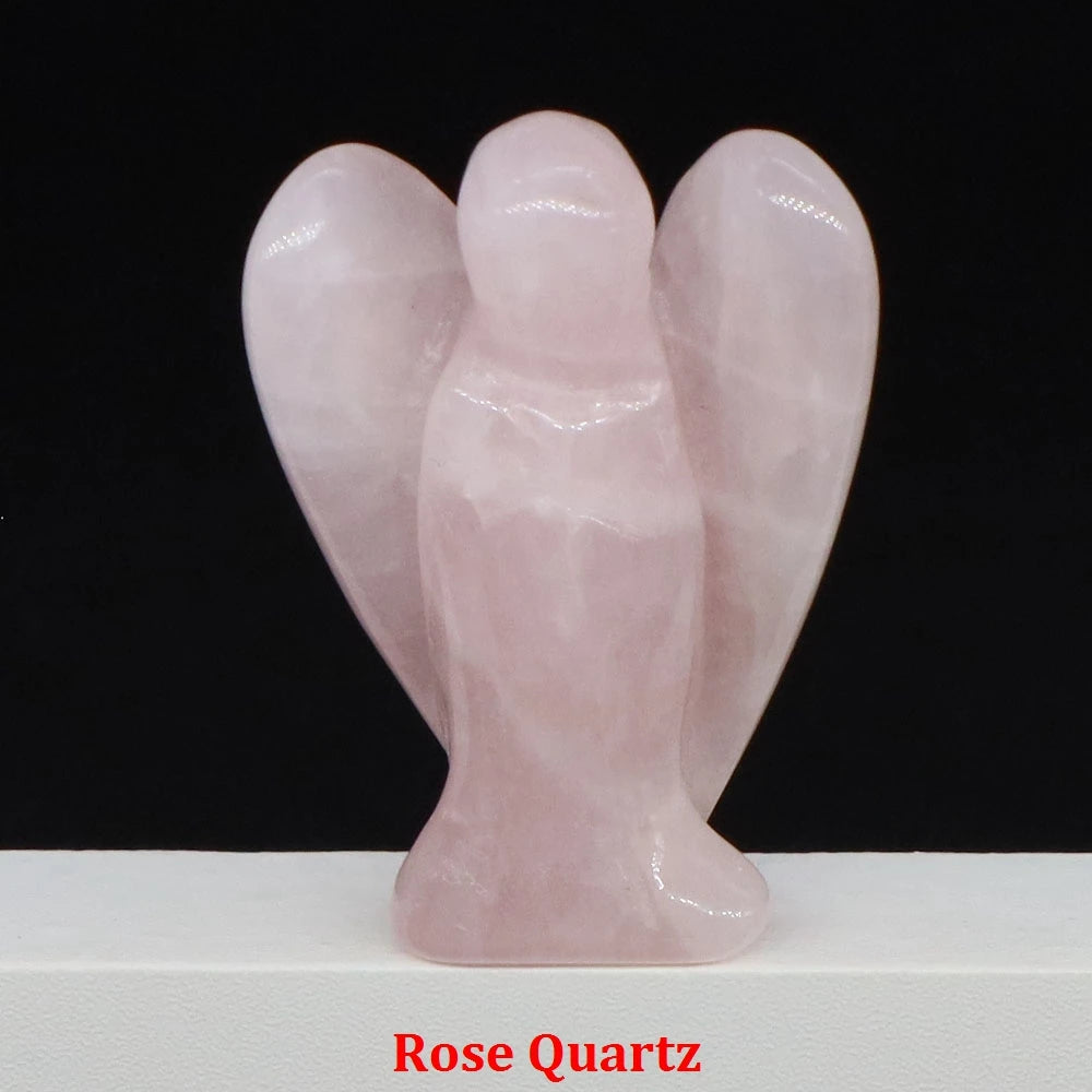 Estatua de Ángel Guardián de 1.5" en Cristal Natural de Amatista o Cuarzo Rosa – Figura Tallada de Piedra para Sanación, Protección y Decoración del Hogar