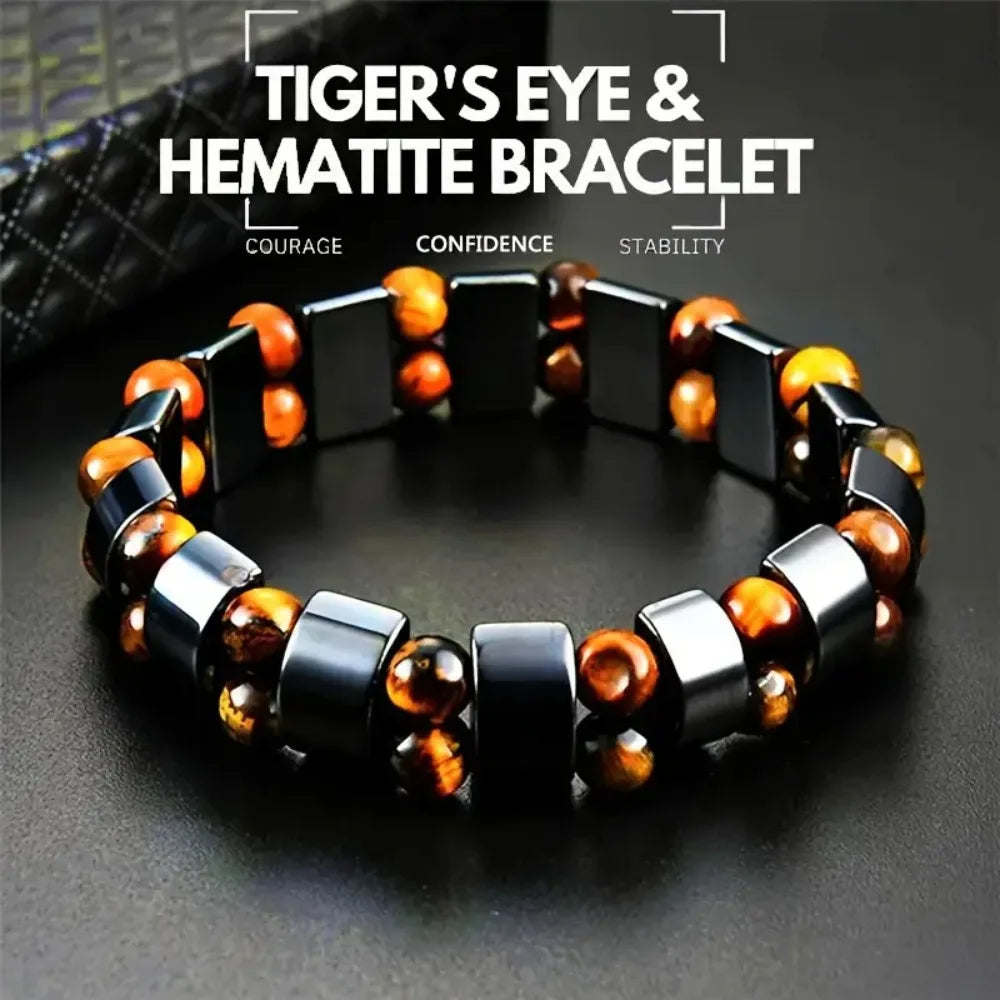 Pulsera de cuentas de Ojo de Tigre y Hematita Magnética para hombres y mujeres – Pulsera espiritual para atraer abundancia, dinero, riqueza y buena suerte.