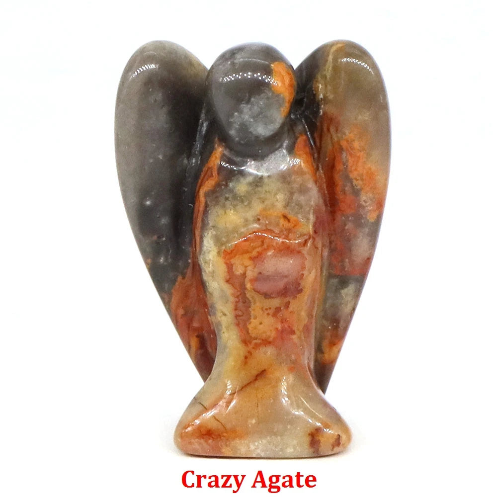 Estatua de Ángel Guardián de 1.5" en Cristal Natural de Amatista o Cuarzo Rosa – Figura Tallada de Piedra para Sanación, Protección y Decoración del Hogar