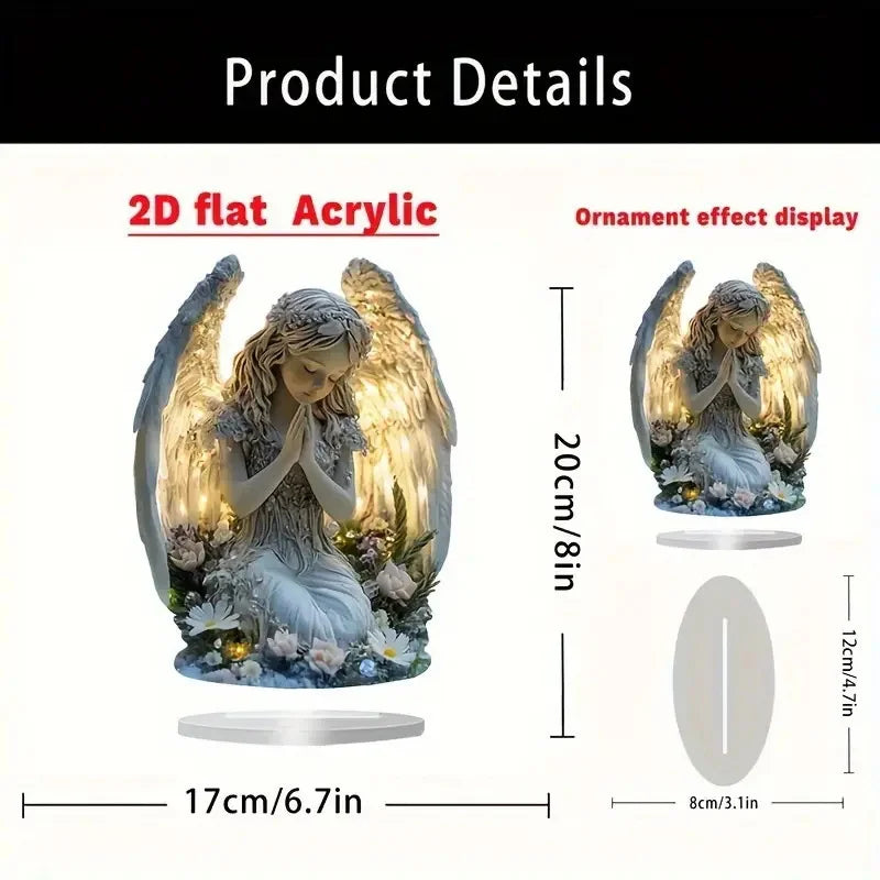 Estatua de Ángel Radiante en Oración – Figura Decorativa de Luz Cálida para Hogar, Oficina, Altar o Regalo Espiritual