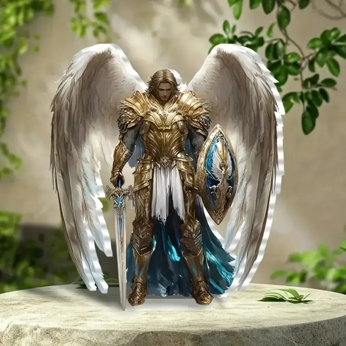 Figura del Arcángel Miguel – Escultura de Ángel Guerrero en Acrílico 2D para Altar, Hogar, Oficina y Decoración Espiritual
