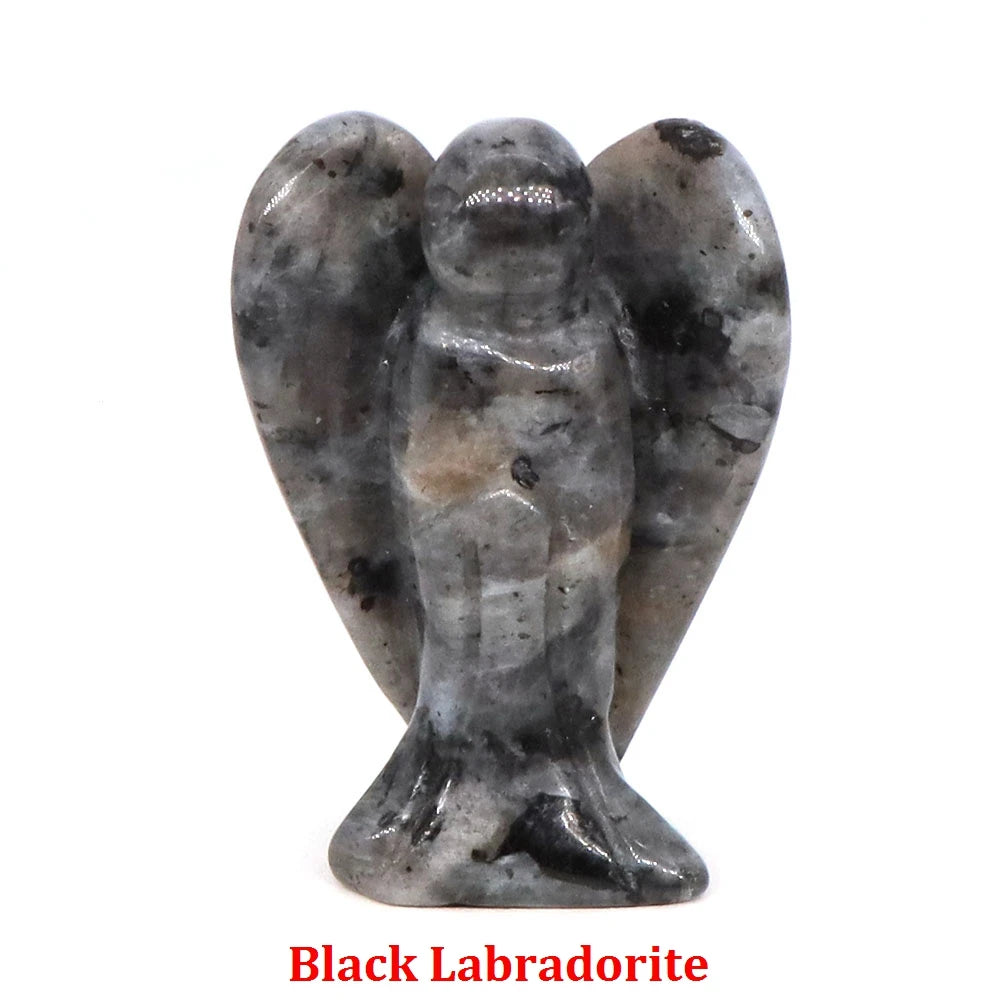 Estatua de Ángel Guardián de 1.5" en Cristal Natural de Amatista o Cuarzo Rosa – Figura Tallada de Piedra para Sanación, Protección y Decoración del Hogar