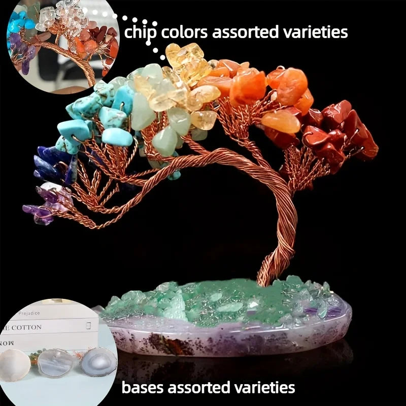 Árbol del Dinero de Piedras Naturales con Base de Ágata de Colores – Árbol de la Abundancia, Pino de Bienvenida y Adorno Decorativo