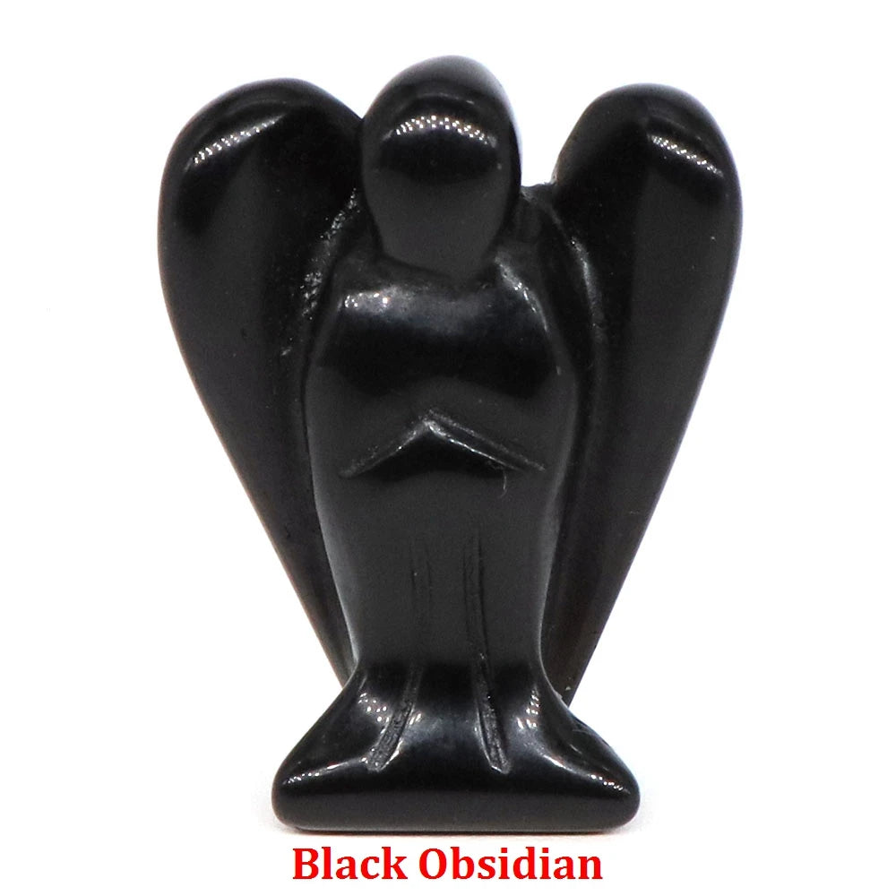 Estatua de Ángel Guardián de 1.5" en Cristal Natural de Amatista o Cuarzo Rosa – Figura Tallada de Piedra para Sanación, Protección y Decoración del Hogar