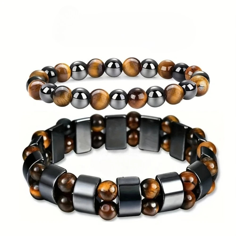 Pulsera de cuentas de Ojo de Tigre y Hematita Magnética para hombres y mujeres – Pulsera espiritual para atraer abundancia, dinero, riqueza y buena suerte.
