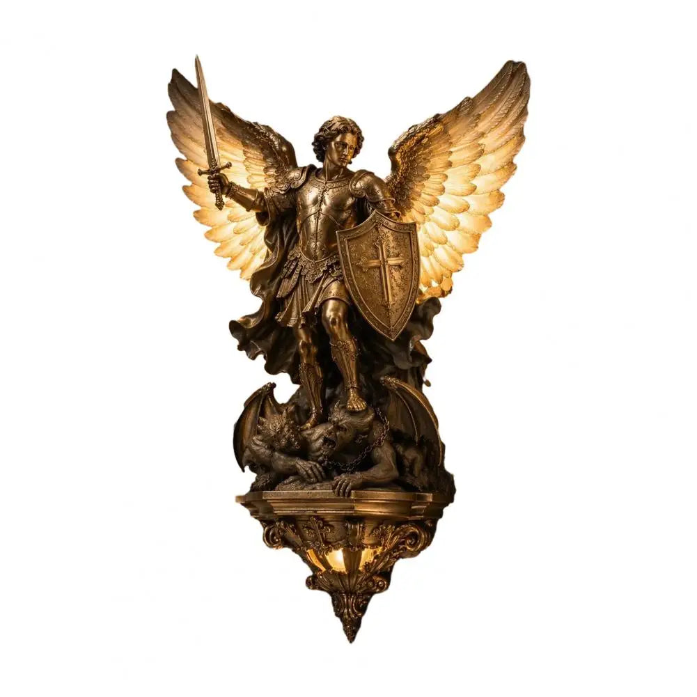 Lámpara de Pared Arcángel Miguel – Aplique LED de Resina Estilo Vintage Medieval Gótico, Ángel Guardián para Decoración del HogarArt for Bedroom Living