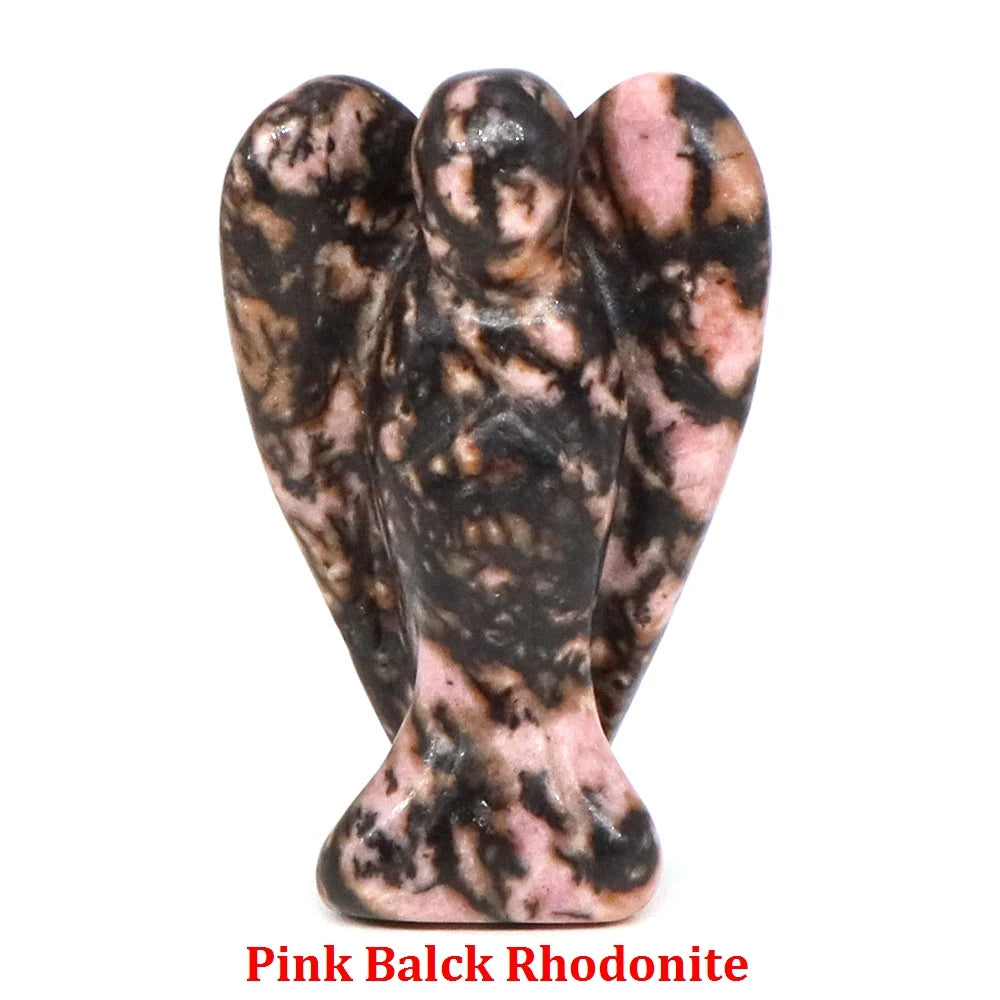 Estatua de Ángel Guardián de 1.5" en Cristal Natural de Amatista o Cuarzo Rosa – Figura Tallada de Piedra para Sanación, Protección y Decoración del Hogar