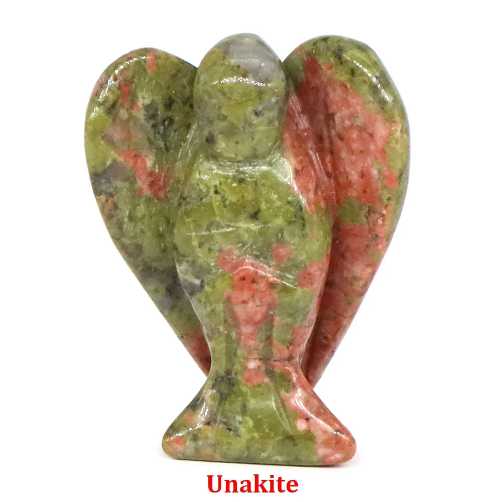 Estatua de Ángel Guardián de 1.5" en Cristal Natural de Amatista o Cuarzo Rosa – Figura Tallada de Piedra para Sanación, Protección y Decoración del Hogar