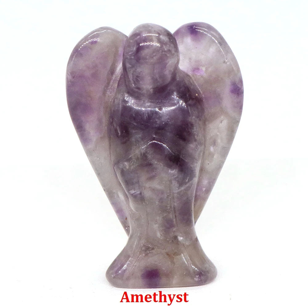 Estatua de Ángel Guardián de 1.5" en Cristal Natural de Amatista o Cuarzo Rosa – Figura Tallada de Piedra para Sanación, Protección y Decoración del Hogar