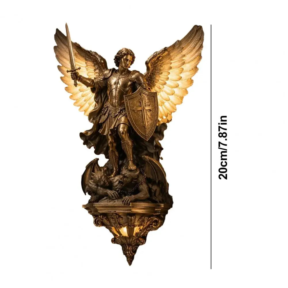 Lámpara de Pared Arcángel Miguel – Aplique LED de Resina Estilo Vintage Medieval Gótico, Ángel Guardián para Decoración del HogarArt for Bedroom Living