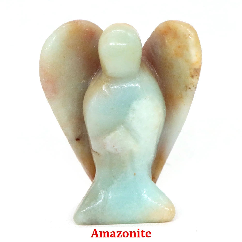 Estatua de Ángel Guardián de 1.5" en Cristal Natural de Amatista o Cuarzo Rosa – Figura Tallada de Piedra para Sanación, Protección y Decoración del Hogar