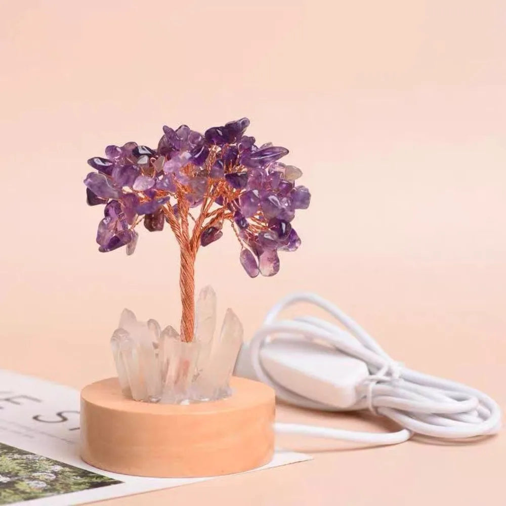 Natural Crystal Money Tree Feng Shui Trees Decor Sparkling Crystal Tree Of Luck Wealth With LED Base Birthday Desktop Gift