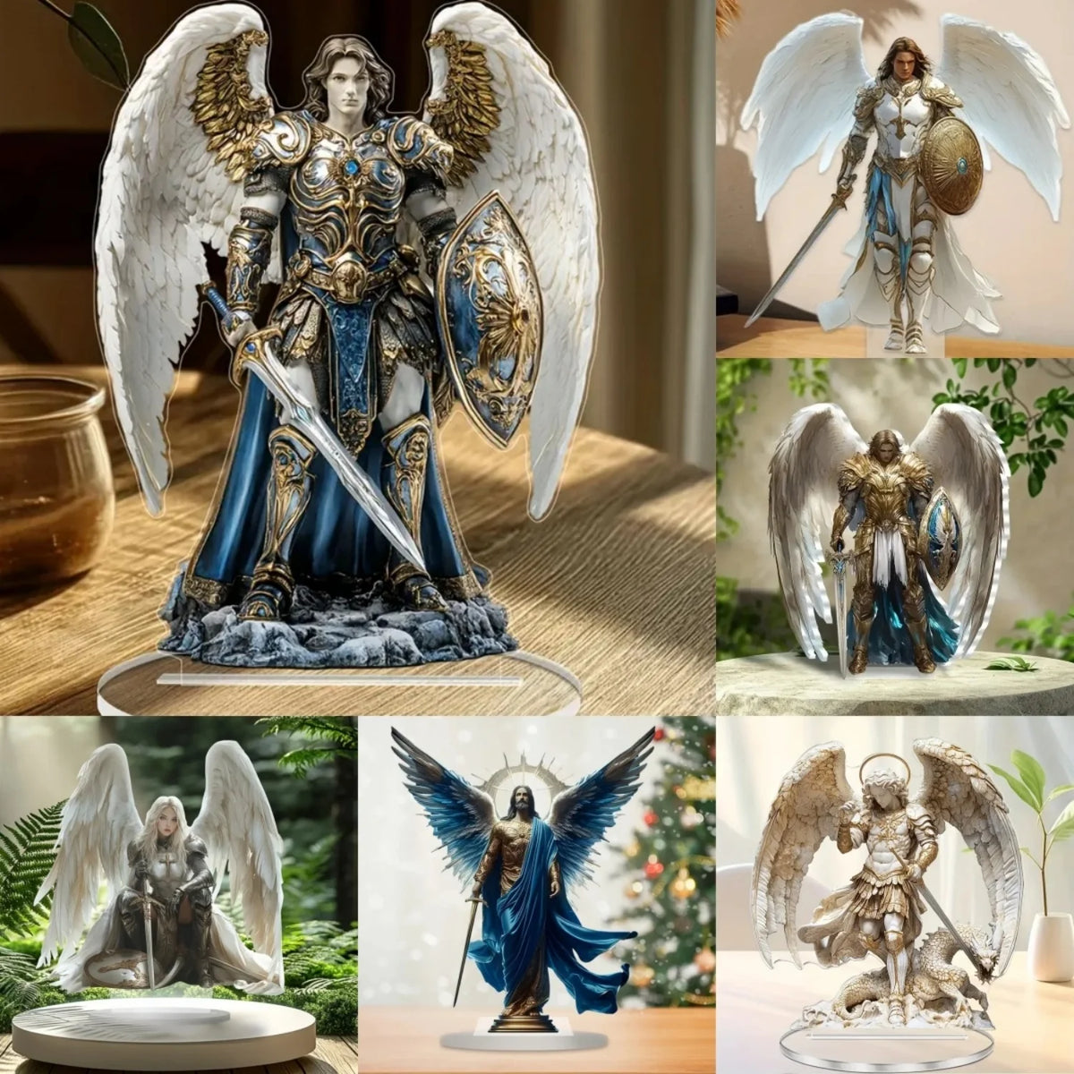 Figura del Arcángel Miguel – Escultura de Ángel Guerrero en Acrílico 2D para Altar, Hogar, Oficina y Decoración Espiritual