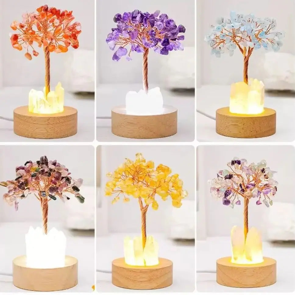 Natural Crystal Money Tree Feng Shui Trees Decor Sparkling Crystal Tree Of Luck Wealth With LED Base Birthday Desktop Gift