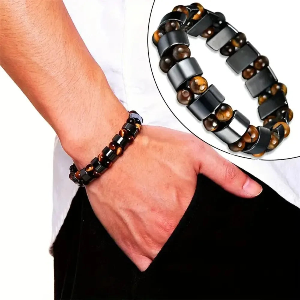Pulsera de cuentas de Ojo de Tigre y Hematita Magnética para hombres y mujeres – Pulsera espiritual para atraer abundancia, dinero, riqueza y buena suerte.