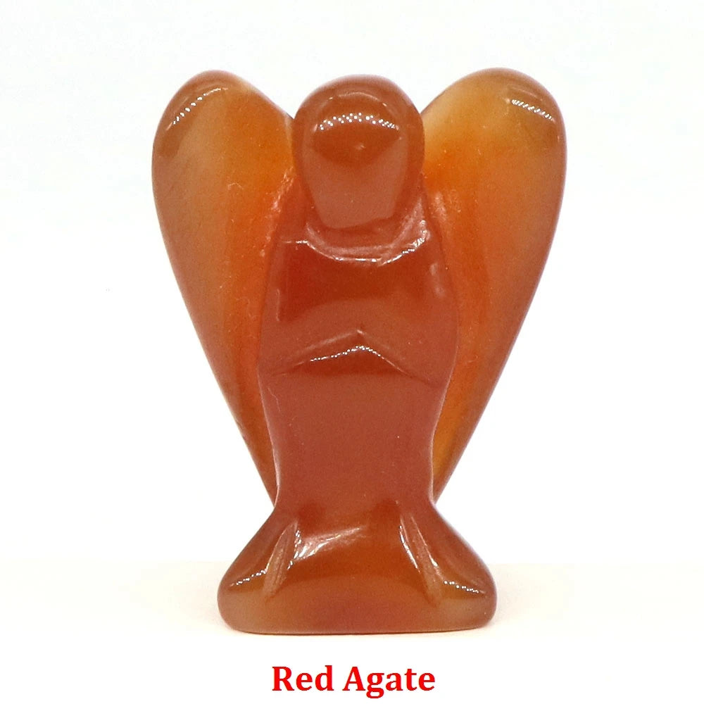 Estatua de Ángel Guardián de 1.5" en Cristal Natural de Amatista o Cuarzo Rosa – Figura Tallada de Piedra para Sanación, Protección y Decoración del Hogar