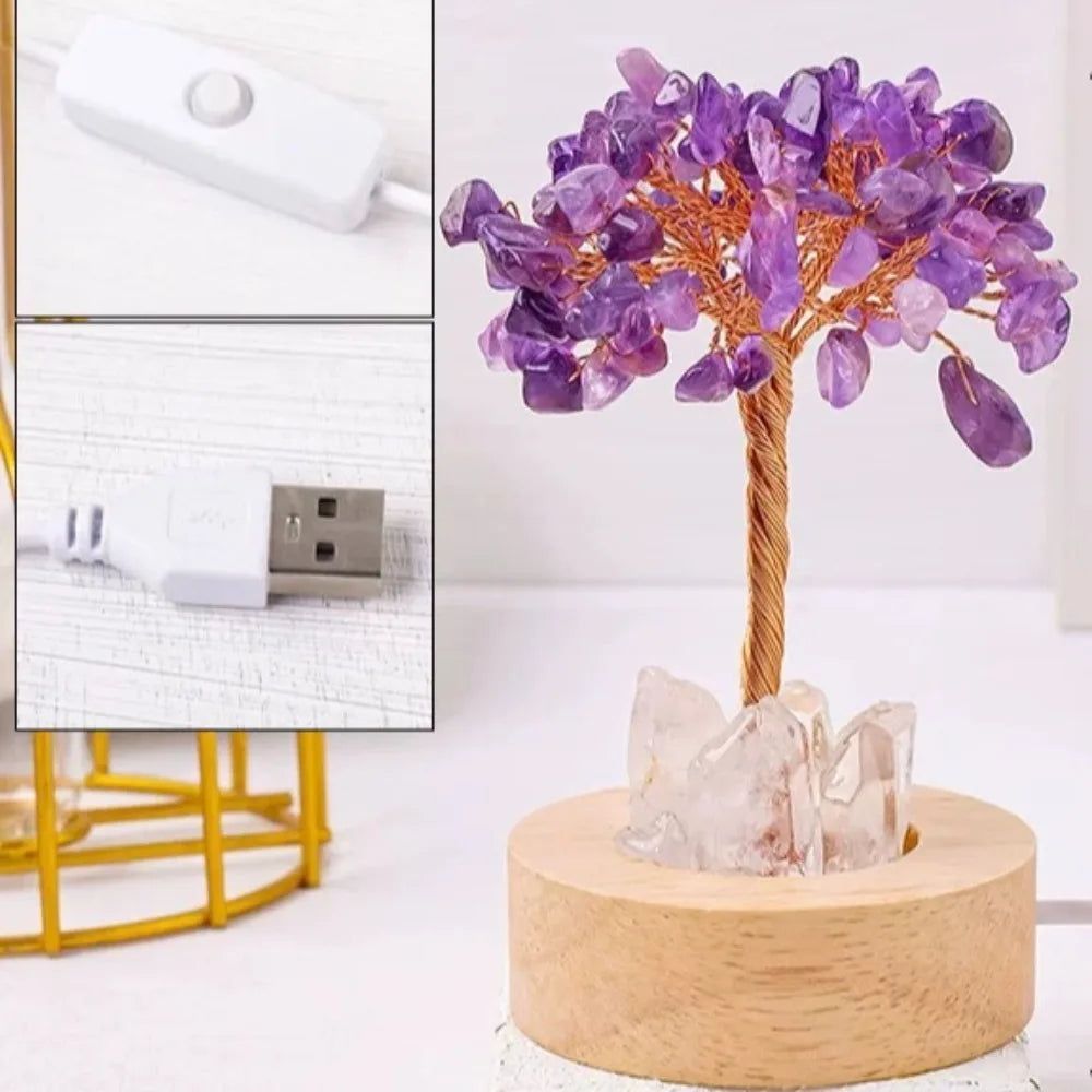 Natural Crystal Money Tree Feng Shui Trees Decor Sparkling Crystal Tree Of Luck Wealth With LED Base Birthday Desktop Gift