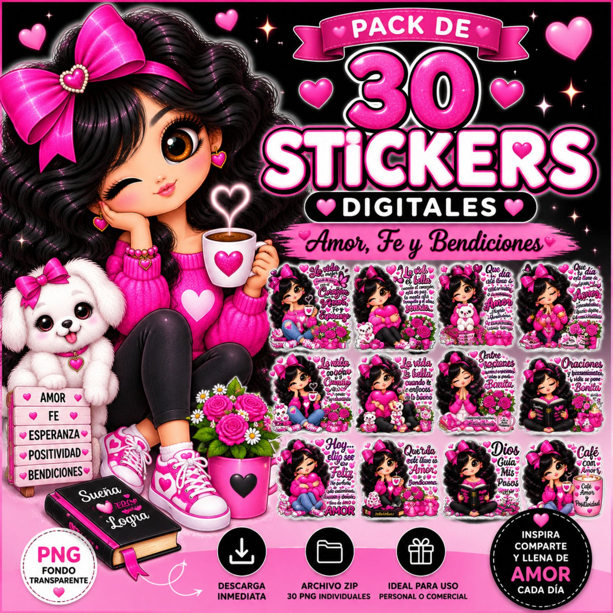 Producto digital💖 Pack de 30 Stickers Digitales – Amor, Fe y Bendiciones 💖